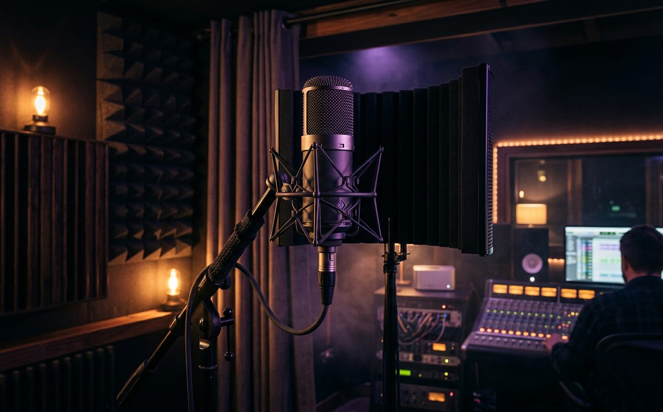 Microphone de studio et console de mixage chez Soundsfer